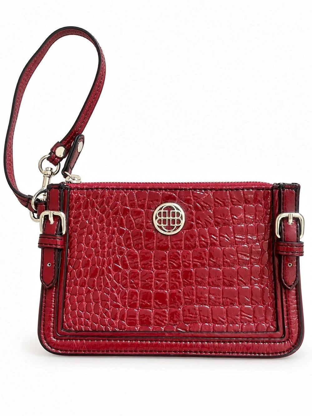 Dana Buchman Red Croc Embossed Wristlet Clutch Silver Hardware